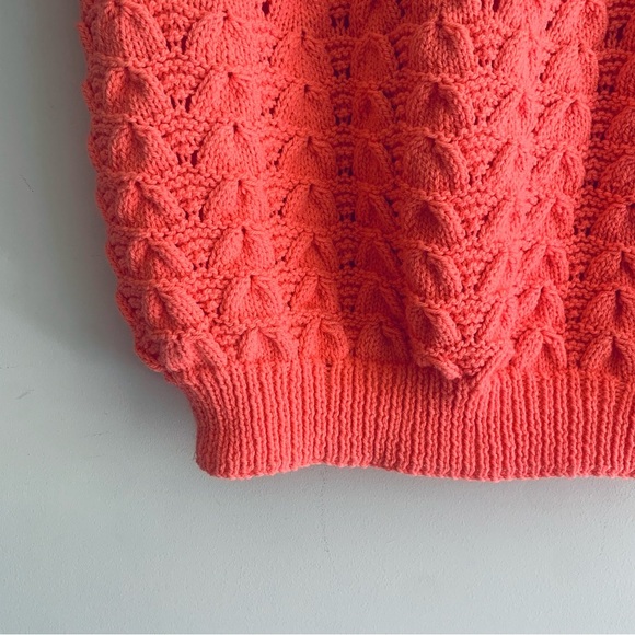 Crochet Vintage Coral Cap Sleeve Crew Sweater Women's Size Medium - Picture 8 of 14